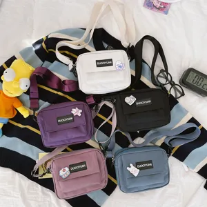 Bolso bandolera de lona informal para mujer, bolso de hombro multicolor estilo harajuku.