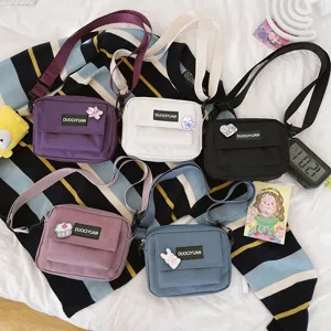 Bolso bandolera de lona de estilo Harajuku japonés para mujer, bolso informal lindo para estudiantes.