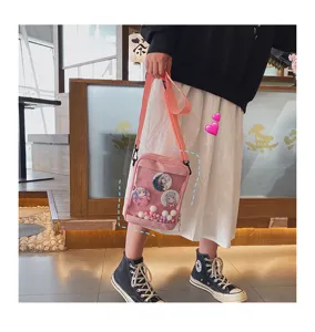 Bolso ita rosa transparente japonés lindo insignia anime bolso cruzado casual