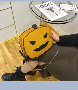 Halloween pumpkin crossbody bag women PU leather shoulder bag cute novelty chain handbag