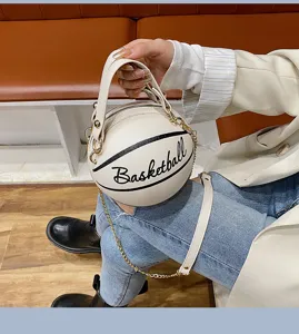 Damen runde Basketball Form Umhängetasche aus PU Leder Mode Handtasche mit Kette.