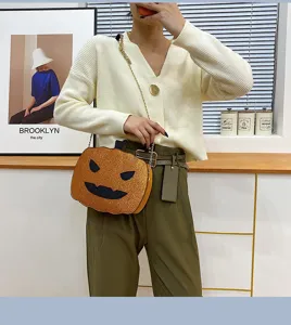 Halloween glitter pumpkin crossbody bag novelty PU leather shoulder bag for women