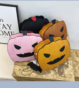 Halloween pumpkin shoulder bag PU leather crossbody bag cute chain handbag for women