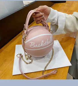 Kreative rosa basketballförmige Umhängetasche mit Goldkette, stylische Damentasche neu.