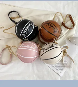 Modische kreative basketballförmige Umhängetasche für Damen, süße runde PU Leder Handtaschen.