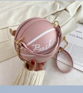 Rosa Basketball Form Umhängetasche, kreative PU Leder runde Schultertasche mit Kette.