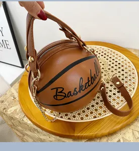 Einzigartige braune kugelförmige Basketball Handtasche Detail, modische PU Leder Umhängetasche.