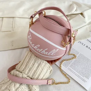 Rosa basketballformige Umhängetasche süße PU Leder Schultertasche für Damen Neuheit Tasche