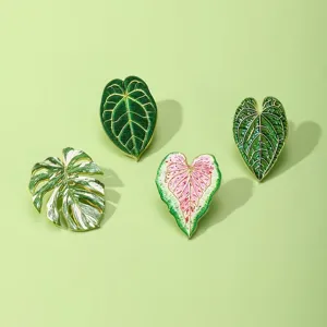 Tropical plant enamel pin set, monstera and caladium alloy brooch for clothing backpack decor