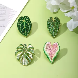 Tropical plant leaf brooch pin set monstera caladium alloy badge clothing backpack accessories