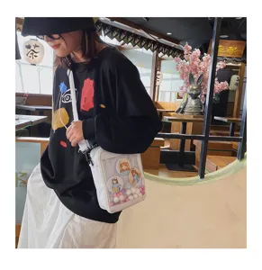 Bolso transparente lindo para fans del anime, bolso de hombro con ventana para chapas.