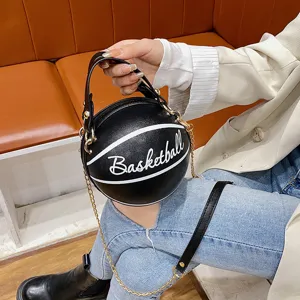 Schwarze runde Basketball Umhängetasche mit Kette, modische Neuheit Handtasche für Damen.