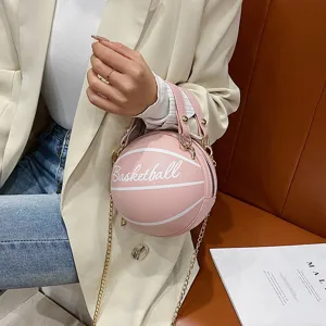 Rosa basketballförmige Neuheit Umhängetasche mit goldener Kette für moderne Damen Mode.