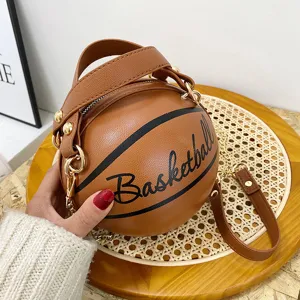 Kreative Basketball Form Umhängetasche für Damen, einzigartige runde PU Leder Handtasche.