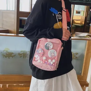 Bolso Bandolera Transparente Itabag Kawaii Japonés Ventana Clara Bolso Ita Lindo para Estudiantes con Pompon