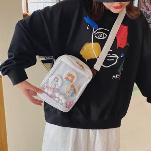 Bolso ita de anime estilo japonés con bolsillo frontal transparente para pines.
