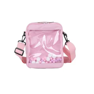 Bonito bolso de hombro rosa transparente con ventana de visualización para estudiantes.