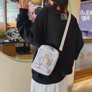 Bolso ita transparente para chapas anime, lindo bolso cruzado de estudiante con bolsillo.