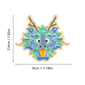 Broche de esmalte de metal con cabeza de dragón chino insignia accesorio de ropa 3x2.6cm