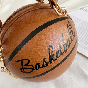 Kreative basketballförmige Handtasche Mode PU Leder Umhängetasche für Damen Detailansicht.