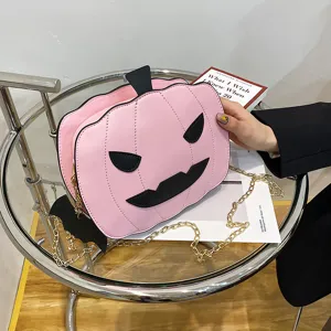 Crossbody Bag Women's Fashion Halloween Pumpkin PU Leather Novelty Shoulder Bag With Metal Chain Party Purse