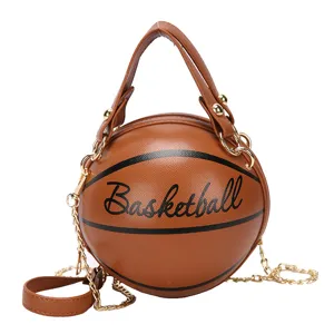 Runde Basketball Form Damen Umhängetasche, Mode PU Leder Schultertasche mit Goldkette.