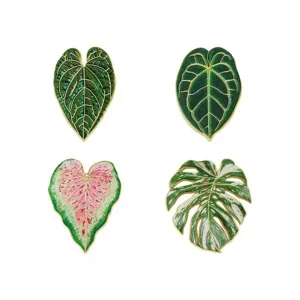 Tropical plant enamel lapel pin set cute green leaf brooch badge for backpack clothes