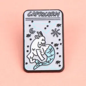 Tarot card Capricorn enamel pin close up, metal badge brooch for clothes and bags decoration.