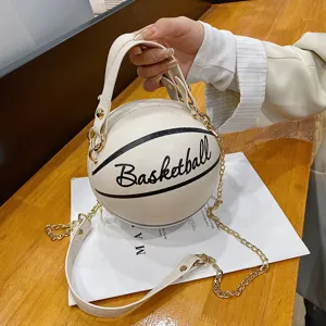Neuheit runde Basketball geformte Handtasche mit Kette, kreative Umhängetasche für Damen.