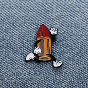 Pin de esmalte de cohete de dibujos animados vintage, broche de metal estilo retro.