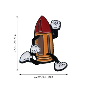 Pin esmaltado de cohete de dibujos animados vintage, broche de metal estilo retro.