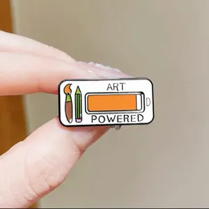 Cute art powered battery enamel pin metal badge creative stationery lapel pin for clothes
