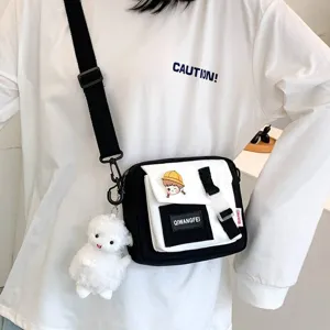 Casual τσάντα χιαστί από καμβά για γυναίκες, vintage color block φοιτητική τσάντα με λούτρινο.