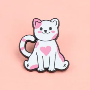 Joli chat rose et blanc cœur émail broche métal insigne sac à dos accessoire gros plan