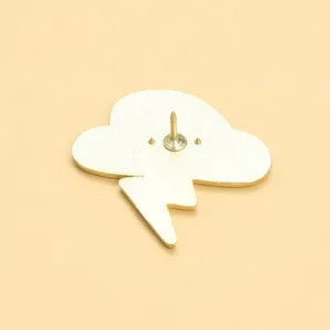Metal enamel lapel pin showing the reverse side with secure post, cute cloud and lightning shape.