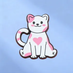 Mignonne Rose Blanc Cœur Chat Broche Alliage Peint Métal Badge Dessin Animé Animal Épingle De Revers Pour Sac À Dos Trousse Étudiants Bijoux Cadeau