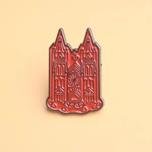 Vintage Gothic Cathedral Enamel Pin Red Metal Architecture Brooch Badge for Clothes Bags