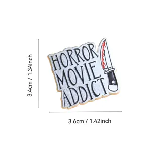 Horror movie addict metal enamel pin brooch badge with bloody knife, stylish jacket decor.