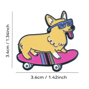 Joli badge broche émail corgi planche à roulettes dessin animé pour vêtements et sacs cadeau