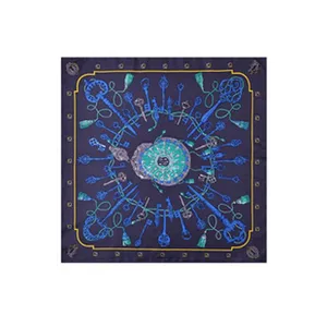 Luxus Stil blaue Seide quadratisches Tuch Vintage Schlüssel Druck elegante Mode Halstuch
