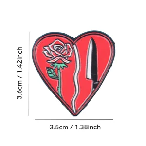 Gothic heart rose and knife enamel pin, dark romantic fashion brooch badge for clothes and bags.