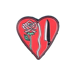 Dark Gothic Rose Dagger Heart Enamel Pin Gothic Romantic Fashion Brooch Badge Accessory
