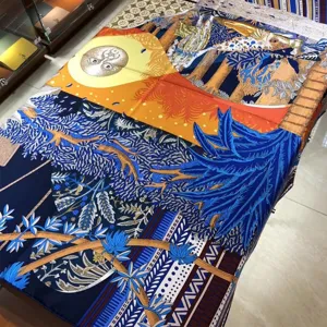 Luxury orange silk square scarf for women, midsummer night print mulberry silk twill scarf.