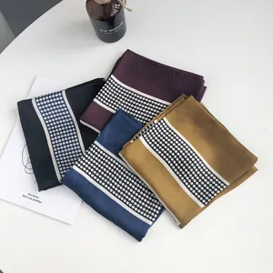 Pañuelo cuadrado de seda artificial para mujer diseño de banda de puntos geométricos chic