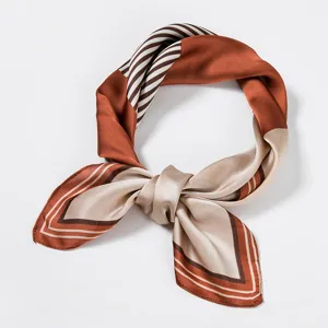 Elegant satin silk square scarf for women, chic striped geometric design, 70cm gift wrap.