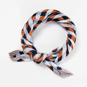 Chic pleated geometric scarf for women, fashionable neckerchief and small square scarf.