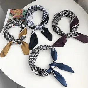 Chic pañuelo de seda geométrico con lunares para mujer, elegante bufanda cuadrada de moda.