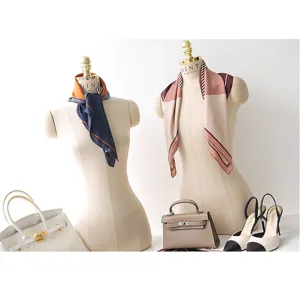 Elegant women silk square scarf 70cm geometric pattern fashion neckerchief accessory detail view