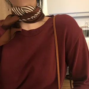 Caramel retro striped small square silk scarf for women, elegant autumn winter neckerchief.
