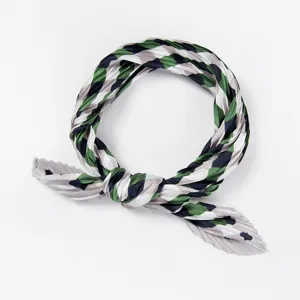 Green black white plaid pleated neckerchief chic small square silk scarf for women detail view